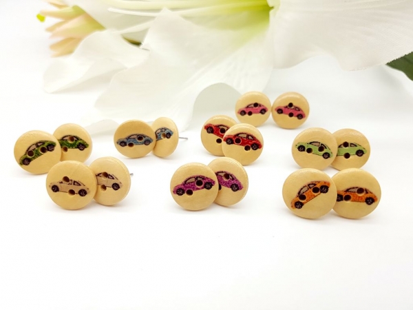 Auto Knopf Ohrstecker Holz Button